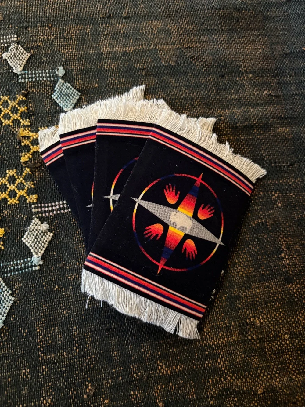 Lightly Pre-loved Big Medicine Coaster Rugs, set of 4